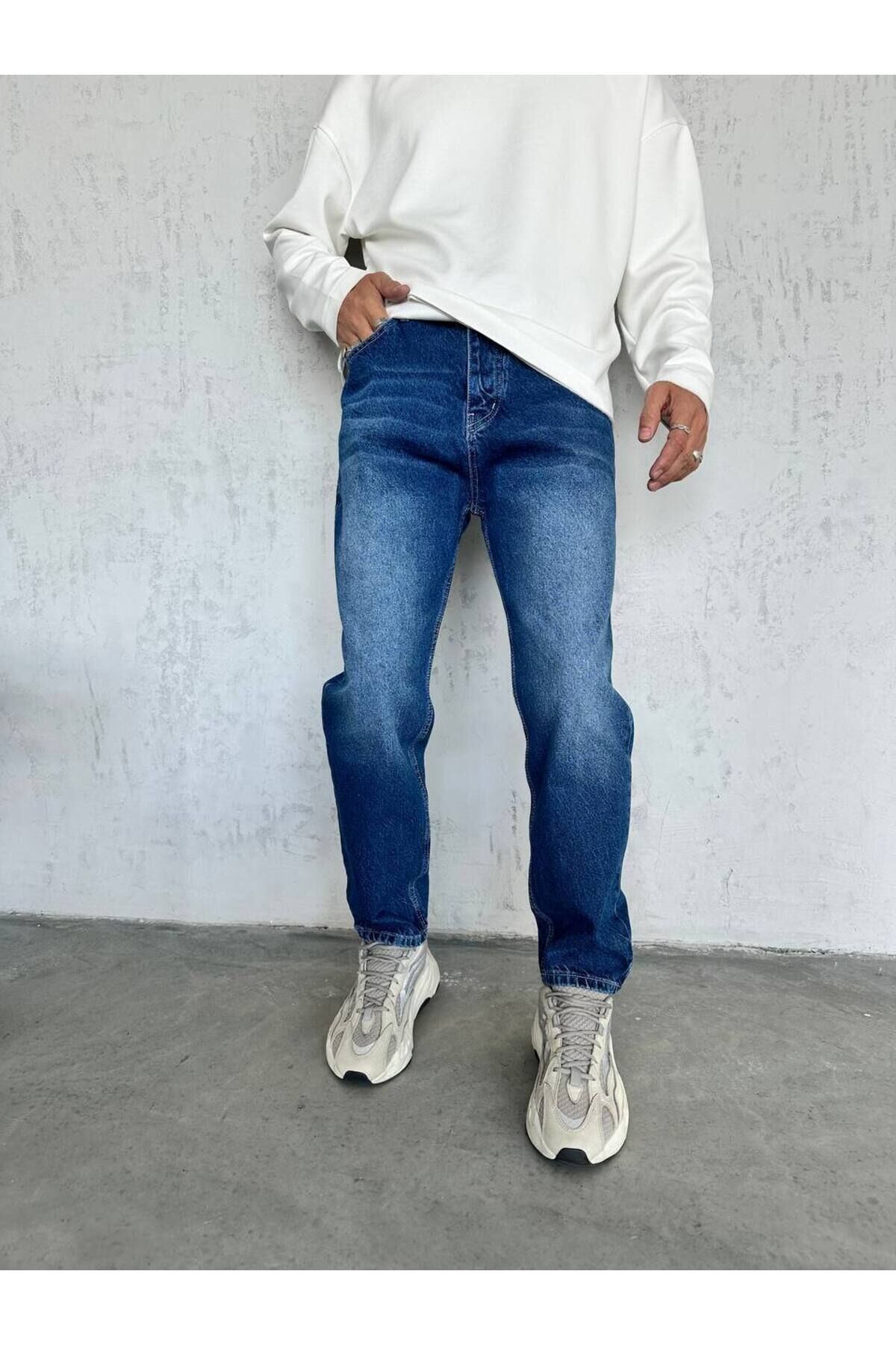 Erkek Boyfriend Yüksek Bel Bilek Boy Kot Pantolon Lacivert - 30