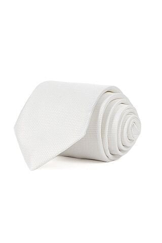 Erkek Beyaz Armürlü Mendilli Kravat Beyaz
