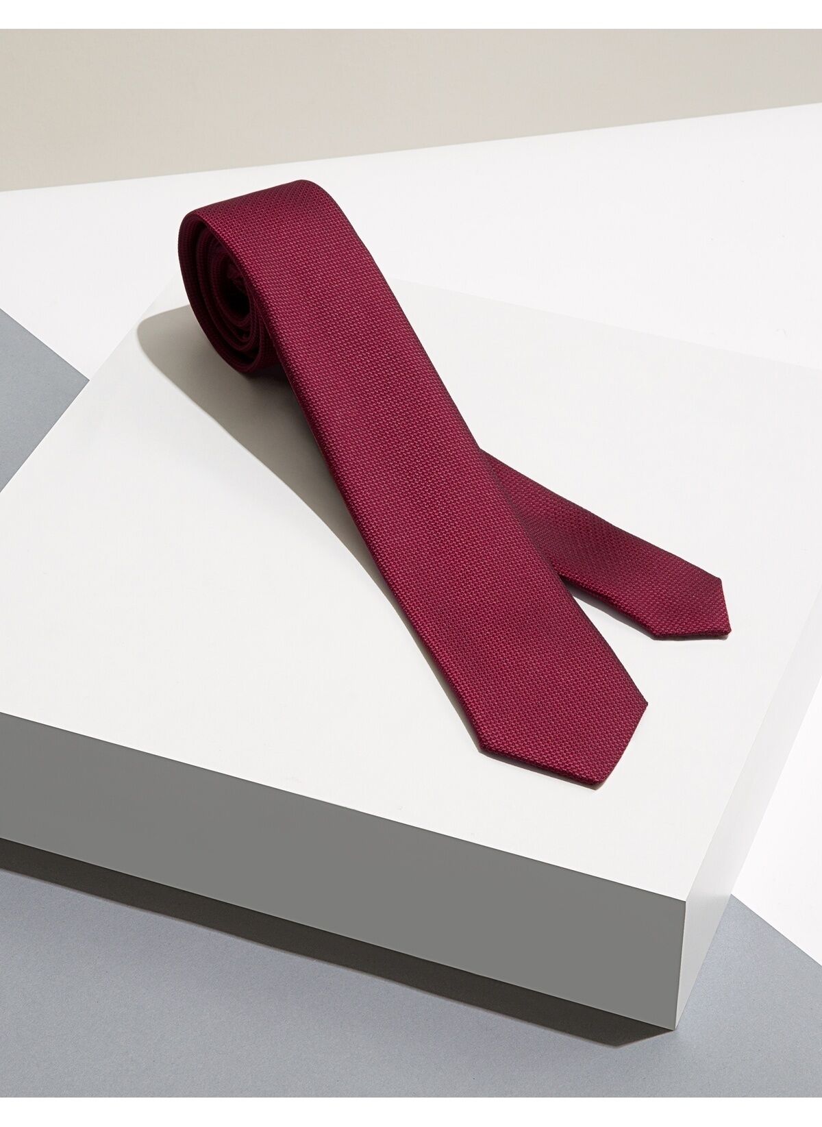 Erkek Bordo Armürlü Mendilli Kravat Bordo