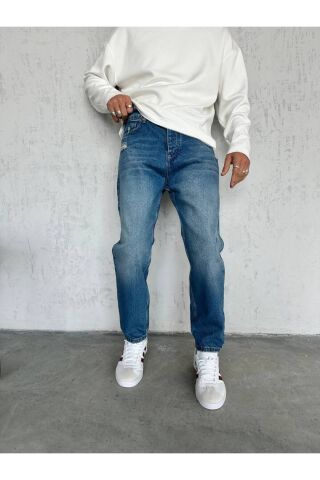 Erkek Boyfriend Yüksek Bel Bilek Boy Kot Pantolon Lacivert - 34