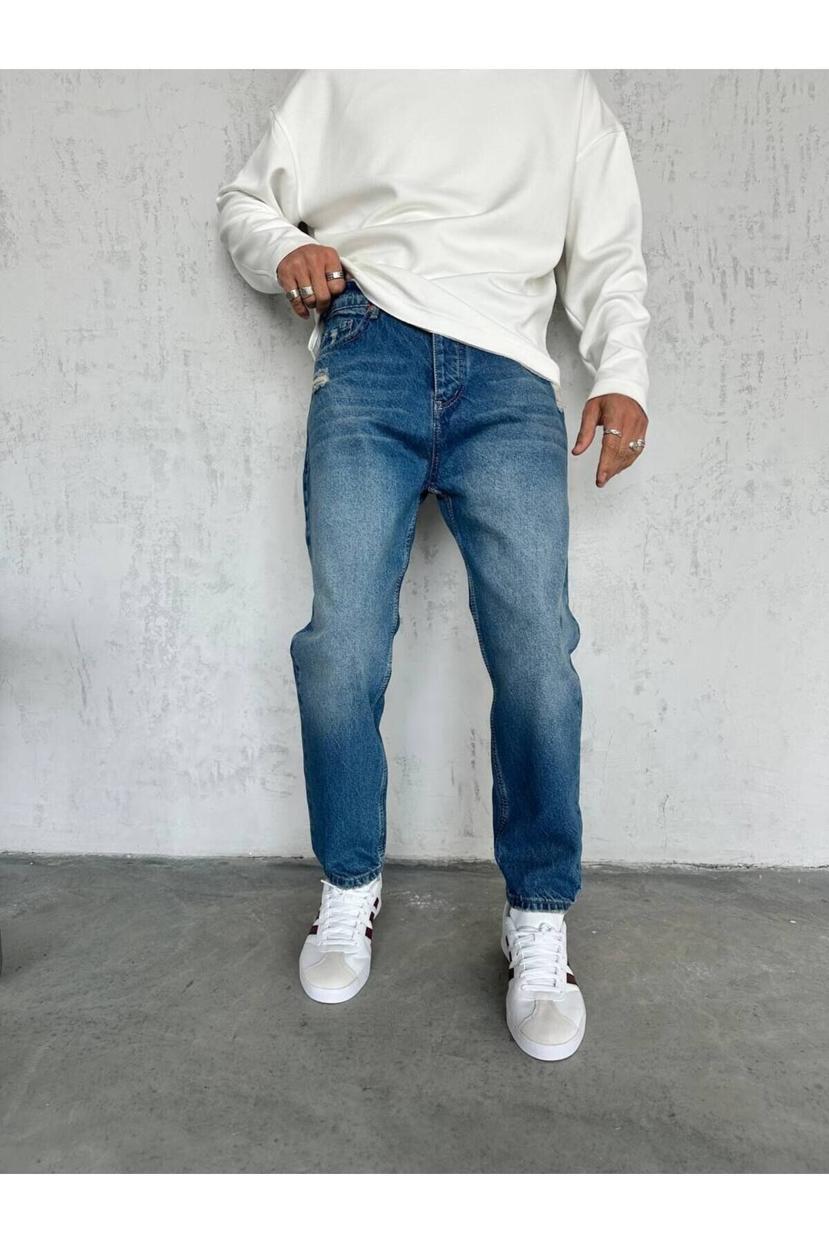 Erkek Boyfriend Yüksek Bel Bilek Boy Kot Pantolon Lacivert - 31