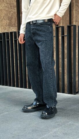 Erkek Kendinden Desenli Baggy Pantolon L