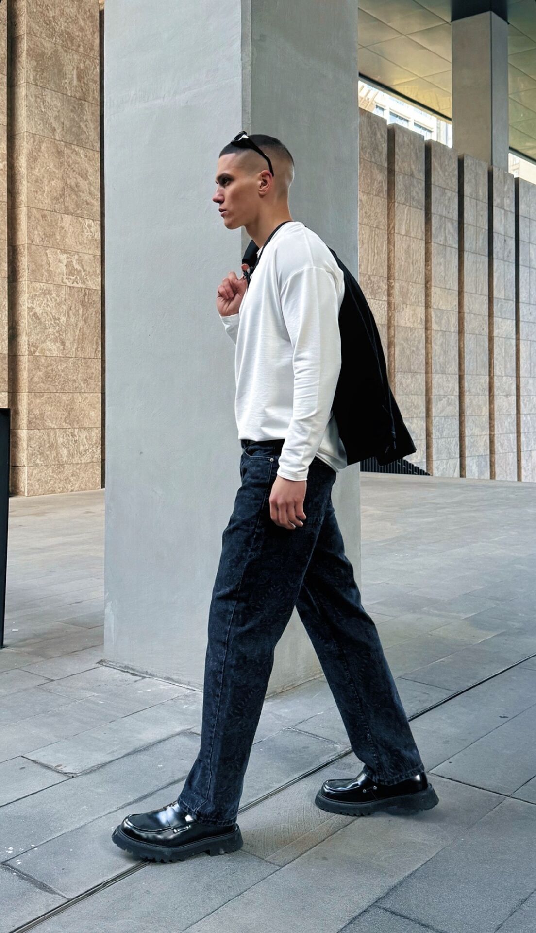 Erkek Kendinden Desenli Baggy Pantolon L