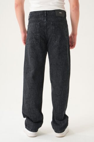 Normal Bel Desenli Baggy Jean | Bol Kesim Erkek Kot Pantolon