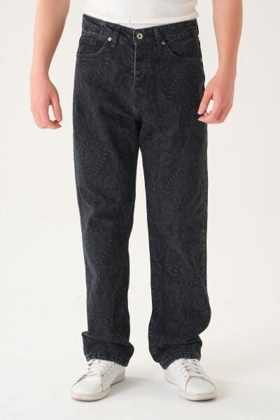 Normal Bel Desenli Baggy Jean | Bol Kesim Erkek Kot Pantolon L