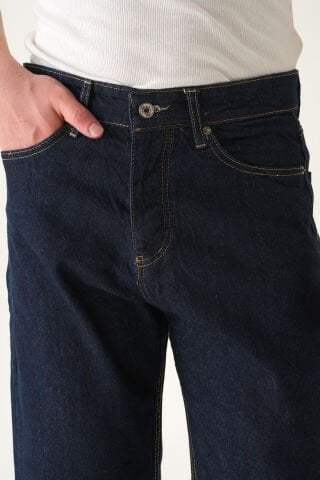 Normal Bel Lacivert Baggy Jean | Bol Kesim Erkek Kot Pantolon