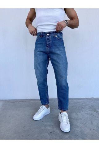 Erkek Boyfriend Yüksek Bel Bilek Boy Kot Pantolon Mavi - 29