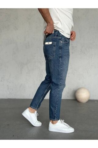 Erkek Boyfriend Yüksek Bel Bilek Boy Kot Pantolon Lacivert - 31