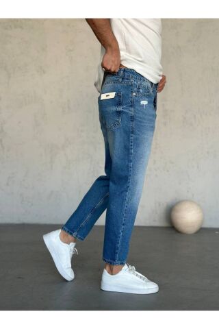 Erkek Boyfriend Yüksek Bel Bilek Boy Kot Pantolon Mavi - 34