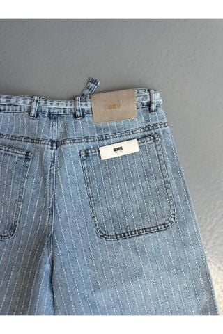 Erkek Baggy Geniş Uzun Kot Kemerli Yüksek Bel Denim Jeans Kot Pantolon Mavi - XL