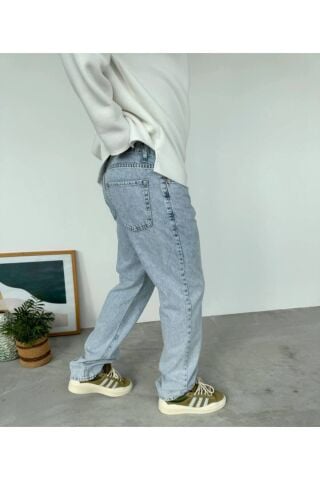 Erkek Asit Yıkama Mavi Baggy Pantolon Buz Mavisi - 31