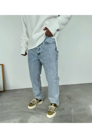 Erkek Asit Yıkama Mavi Baggy Pantolon Gri - 34