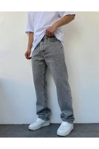 Erkek Asit Yıkama Mavi Baggy Pantolon Gri - 34