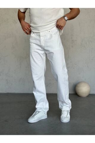 Erkek Baggy Rahat Kalıp Kot Pantolon Beyaz - 29