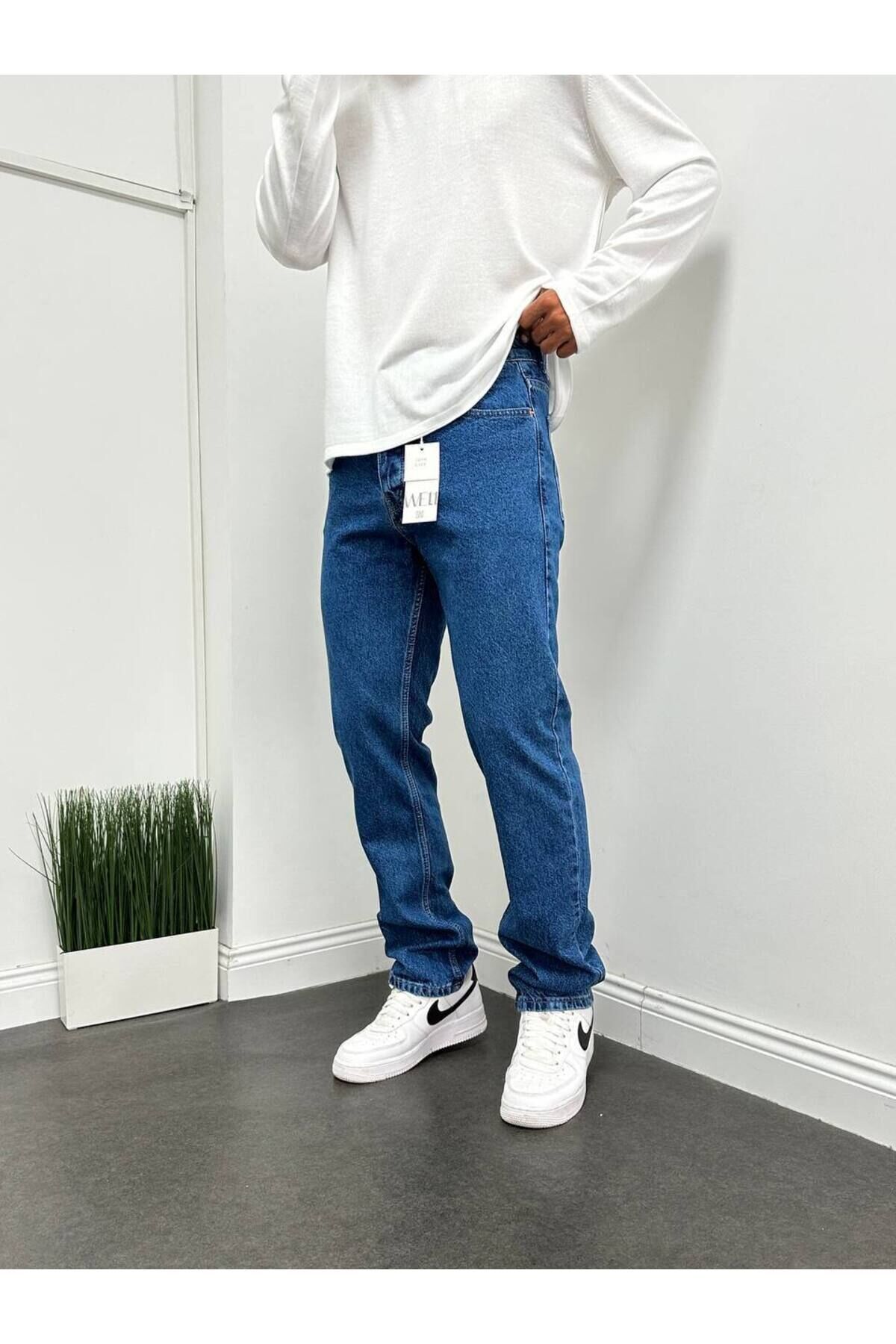 Erkek Asit Yıkama Mavi Baggy Pantolon Mavi - 30