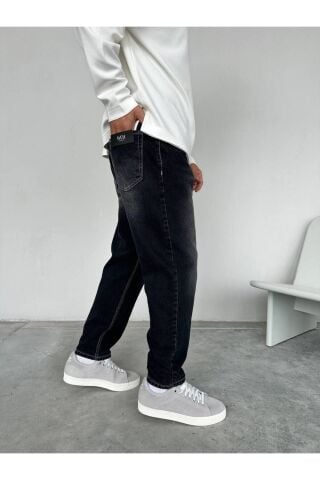 Erkek Rahat Kalıp Boyfriend Kot Pantolon Eskiyme Siyah - 32