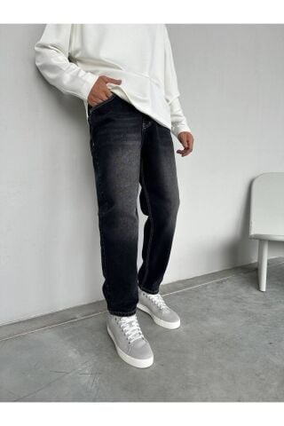 Erkek Rahat Kalıp Boyfriend Kot Pantolon Eskiyme Siyah - 32