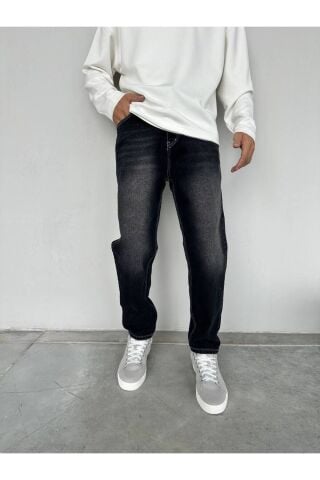 Erkek Rahat Kalıp Boyfriend Kot Pantolon Eskiyme Siyah - 32