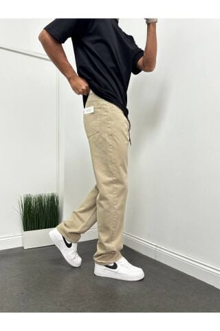 Erkek Asit Yıkama Mavi Baggy Pantolon Hardal - 32