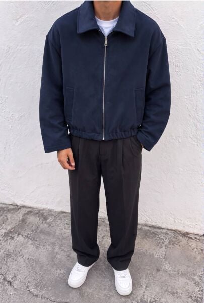 Erkek Bomber Süet Regular Fit Ceket Laci̇vert - XL