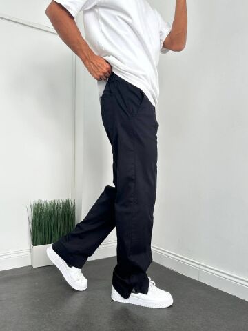 Erkek Baggy Paça Fermuarlı Beli Lastikli Düğmeli Pantolon XL