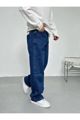 Erkek Lacivert Baggy Skater Rahat Kalıp Kot Pantolon Lacivert - M