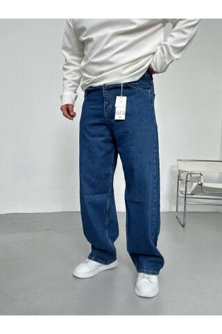 Erkek Lacivert Baggy Skater Rahat Kalıp Kot Pantolon Lacivert - M