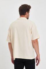 Erkek Oversize Triko Düğmesiz Polo Yaka T-shirt