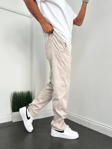 Erkek Baggy Paça Fermuarlı Beli Lastikli Düğmeli Pantolon S