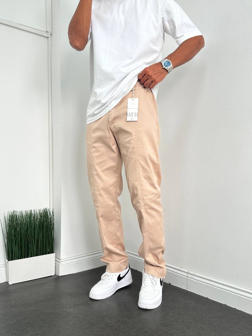 Erkek Baggy Paça Fermuarlı Beli Lastikli Düğmeli Pantolon L