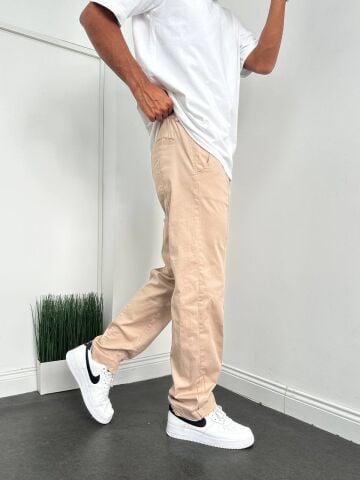 Erkek Baggy Paça Fermuarlı Beli Lastikli Düğmeli Pantolon L