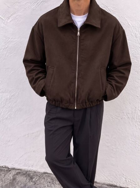 Erkek Bomber Süet Regular Fit Ceket Kahverengi̇ - XL