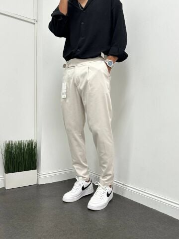 Erkek Slim Fit Tek Pileli Kumaş Pantolon 34