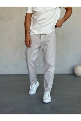 Erkek Rahat Kalıp Boyfriend Yüksek Bel Pantolon Taş Gri - 30