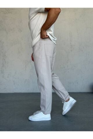Erkek Rahat Kalıp Boyfriend Yüksek Bel Pantolon Taş Gri - 33