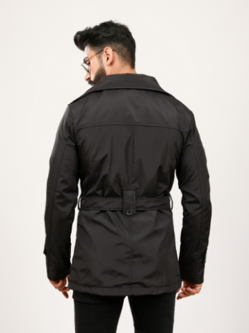 Erkek Siyah Regular Fit Trençkot 2XL