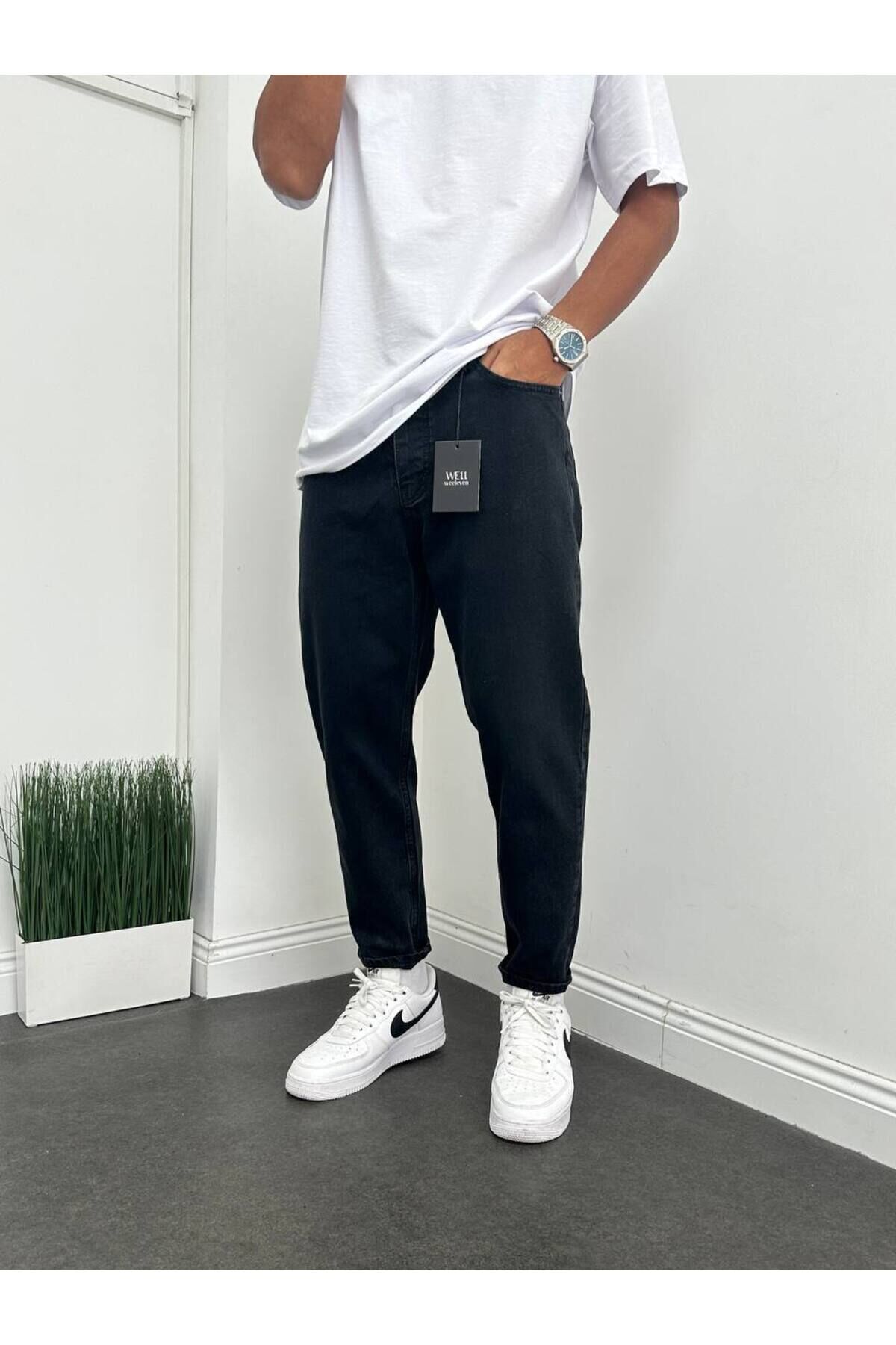 Erkek Rahat Kalıp Boyfriend Yüksek Bel Pantolon Siyah 2 - 31