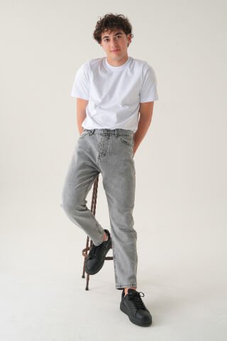 Normal Bel Boyfriend Jean | Bol Kesim Erkek Kot Pantolon Gri - 33