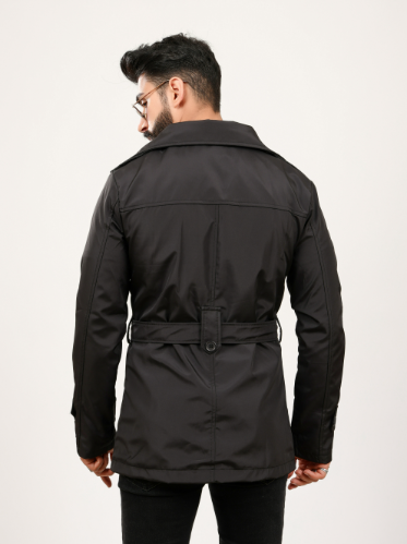 Erkek Siyah Regular Fit Trençkot 2XL