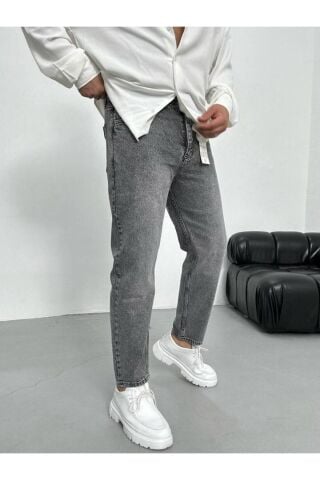 Erkek Rahat Kalıp Boyfriend Yüksek Bel Pantolon Gri - 31