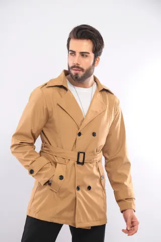 Erkek Taba Renk Regular Fit Trençkot L