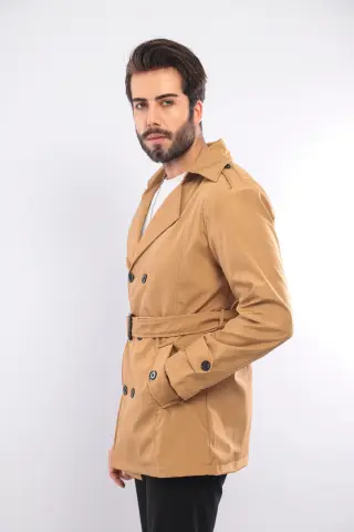 Erkek Taba Renk Regular Fit Trençkot L