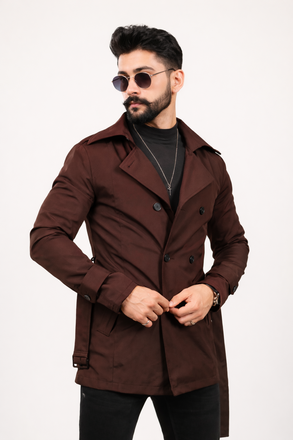 Erkek Acı Kahve Renk Regular Fit Trençkot 2XL