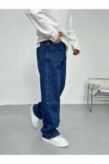 Erkek Lacivert Baggy Skater Rahat Kalıp Kot Pantolon