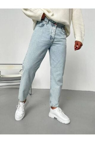 Erkek Rahat Kalıp Boyfriend Yüksek Bel Pantolon Buz Mavisi - 30