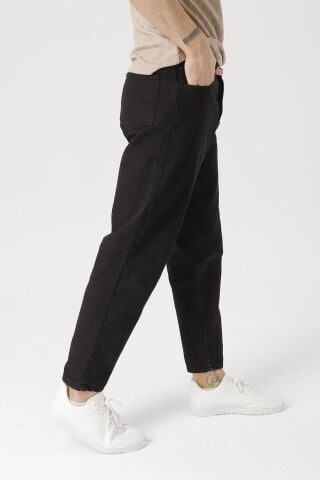 Erkek Rahat Kalıp Boyfriend Yüksek Bel Pantolon Siyah - 36