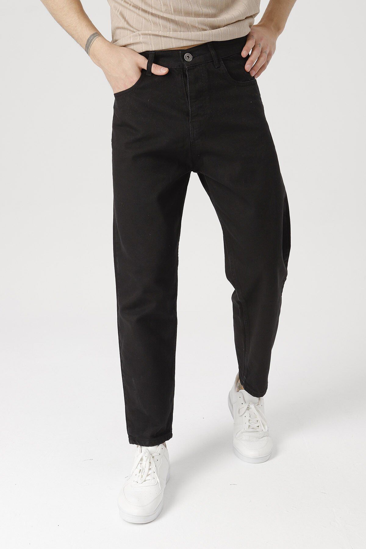 Erkek Rahat Kalıp Boyfriend Yüksek Bel Pantolon Siyah - 36