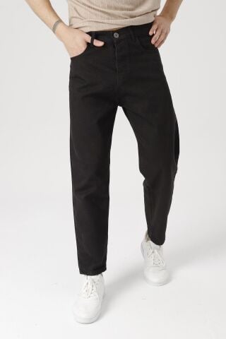 Erkek Rahat Kalıp Boyfriend Yüksek Bel Pantolon Siyah - 36