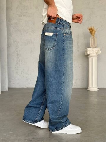 Erkek Baggy Geniş Normal Bel Kot Pantolon