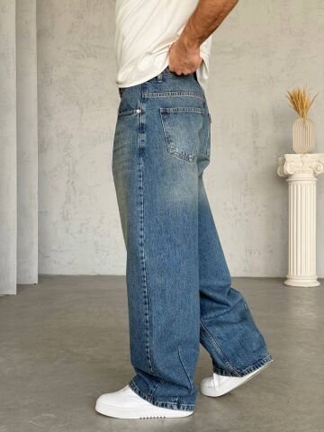 Erkek Baggy Geniş Normal Bel Kot Pantolon